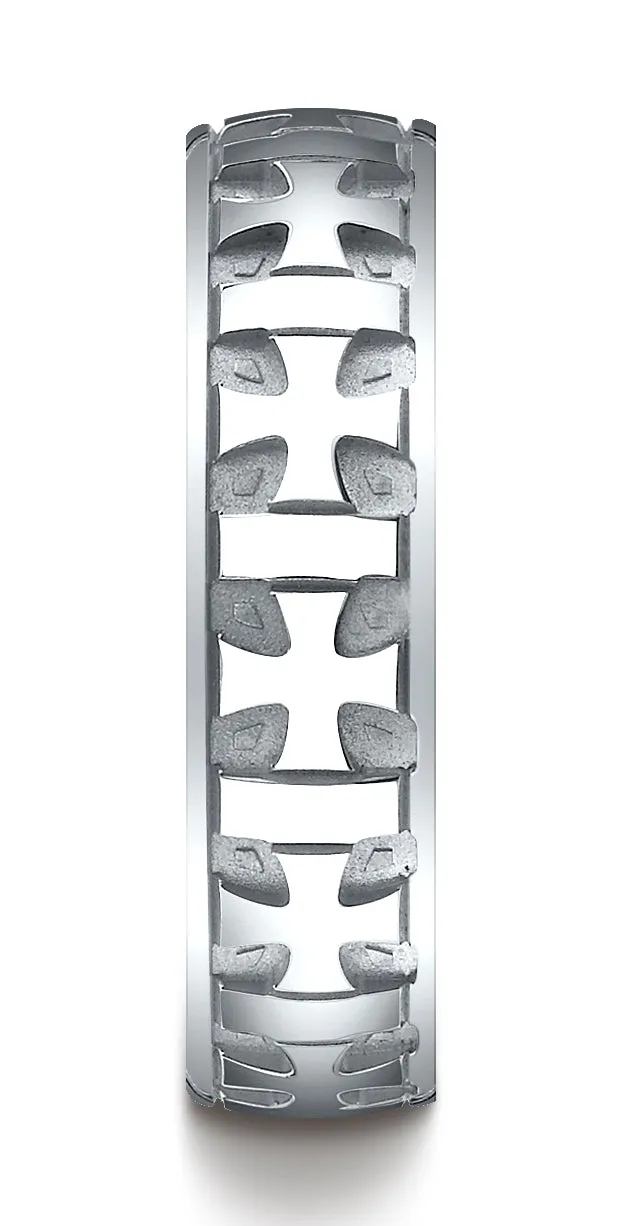 Benchmark 14K White Gold 6mm Comfort-Fit Gaelic Cross Carved Design Wedding Band Ring (Sizes 4 - 15 )