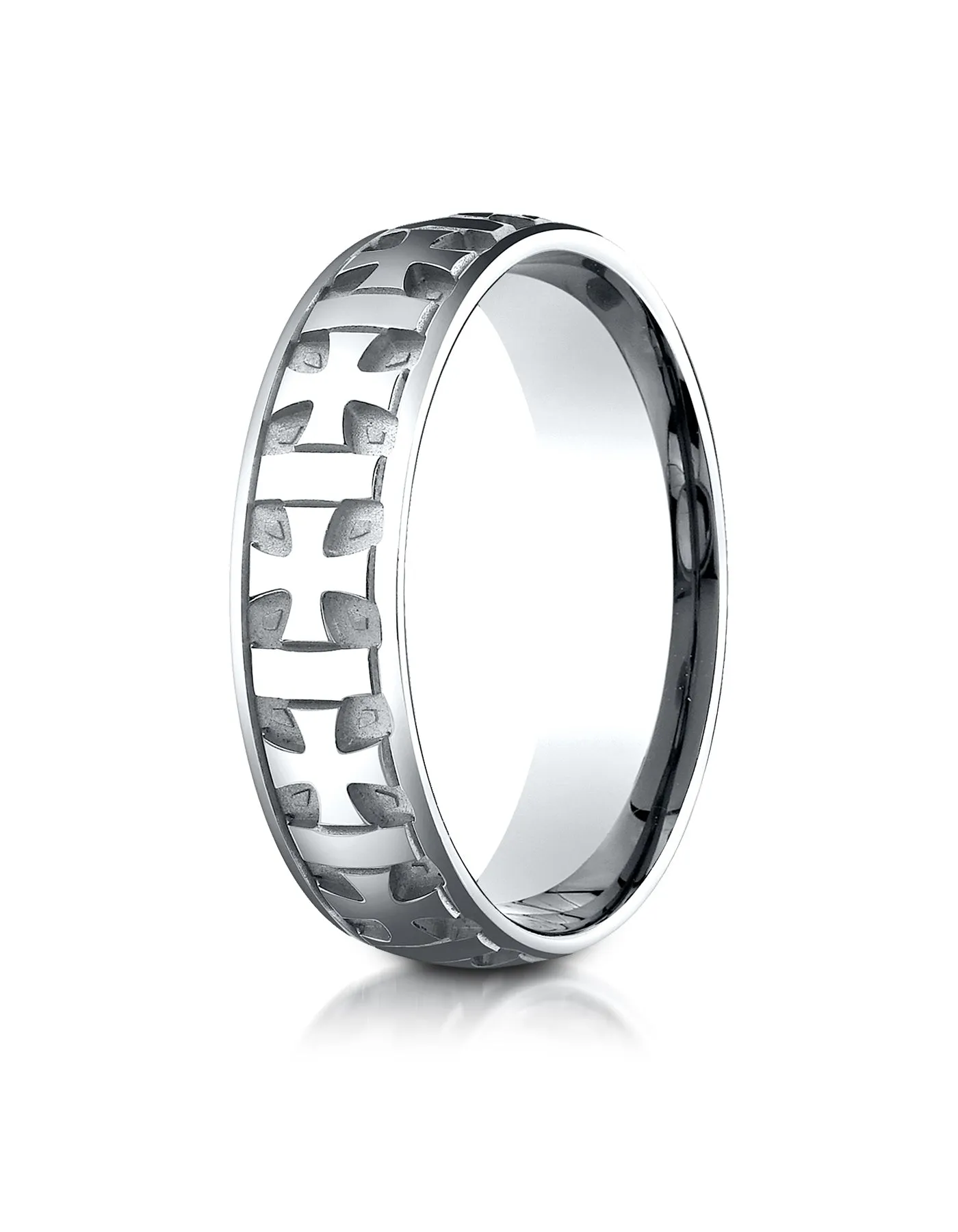 Benchmark 14K White Gold 6mm Comfort-Fit Gaelic Cross Carved Design Wedding Band Ring (Sizes 4 - 15 )