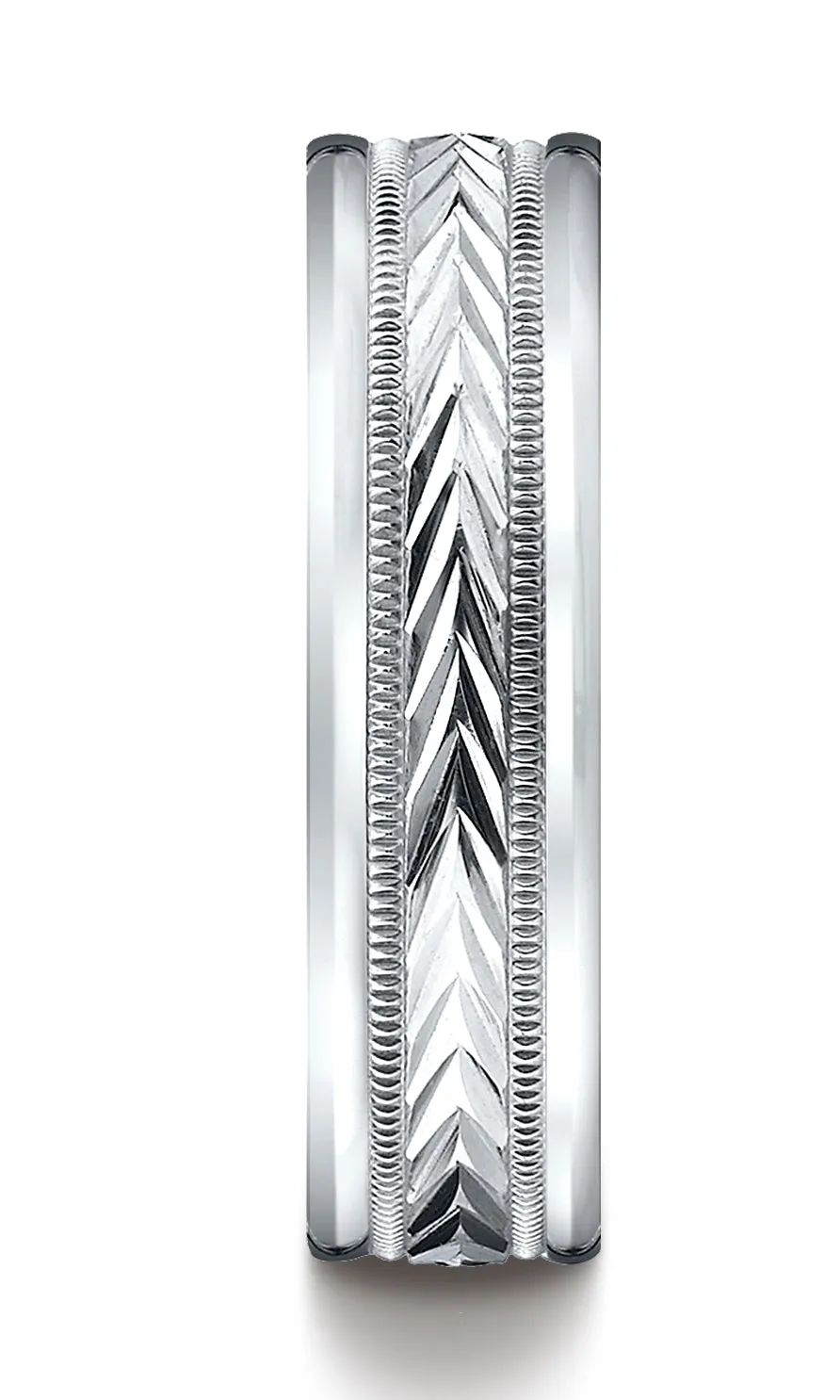 Benchmark 14K White Gold 6mm Comfort-Fit Harvest of Love Round Edge Carved Design Wedding Band Ring