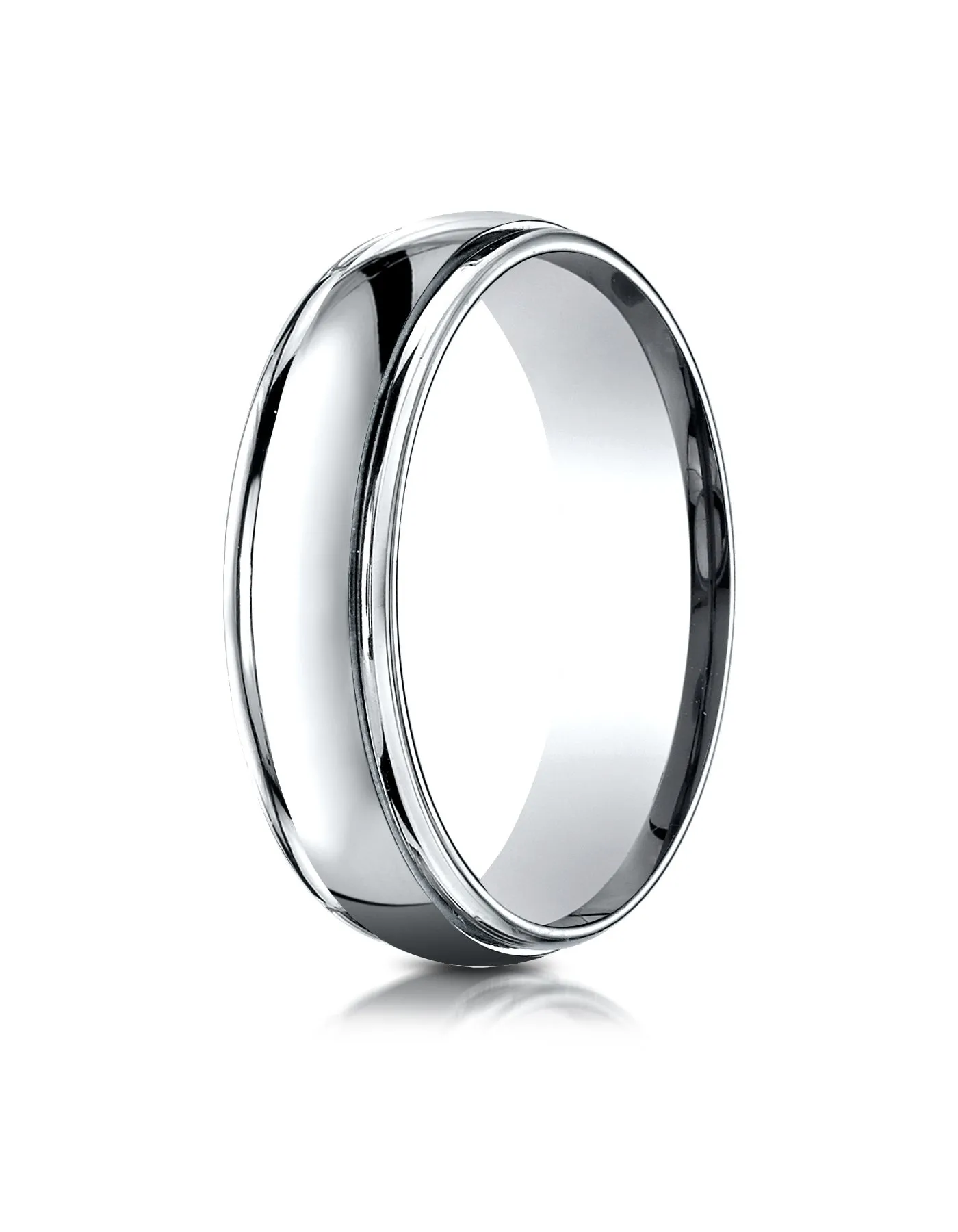 Benchmark 14K White Gold 6mm Comfort-Fit High Polished Carved Design Wedding Band Ring