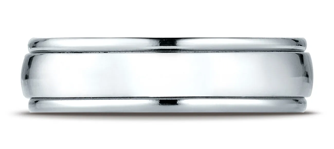 Benchmark 14K White Gold 6mm Comfort-Fit High Polished Carved Design Wedding Band Ring