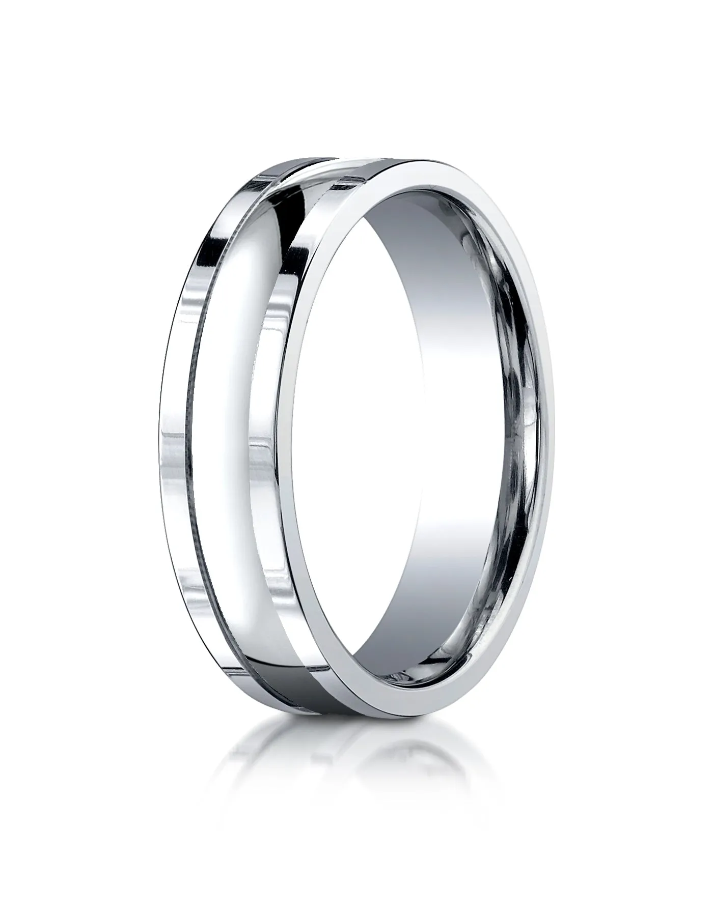 Benchmark 14K White Gold 6mm Comfort-Fit High Polished Squared Edge Carved Design Wedding Band Ring