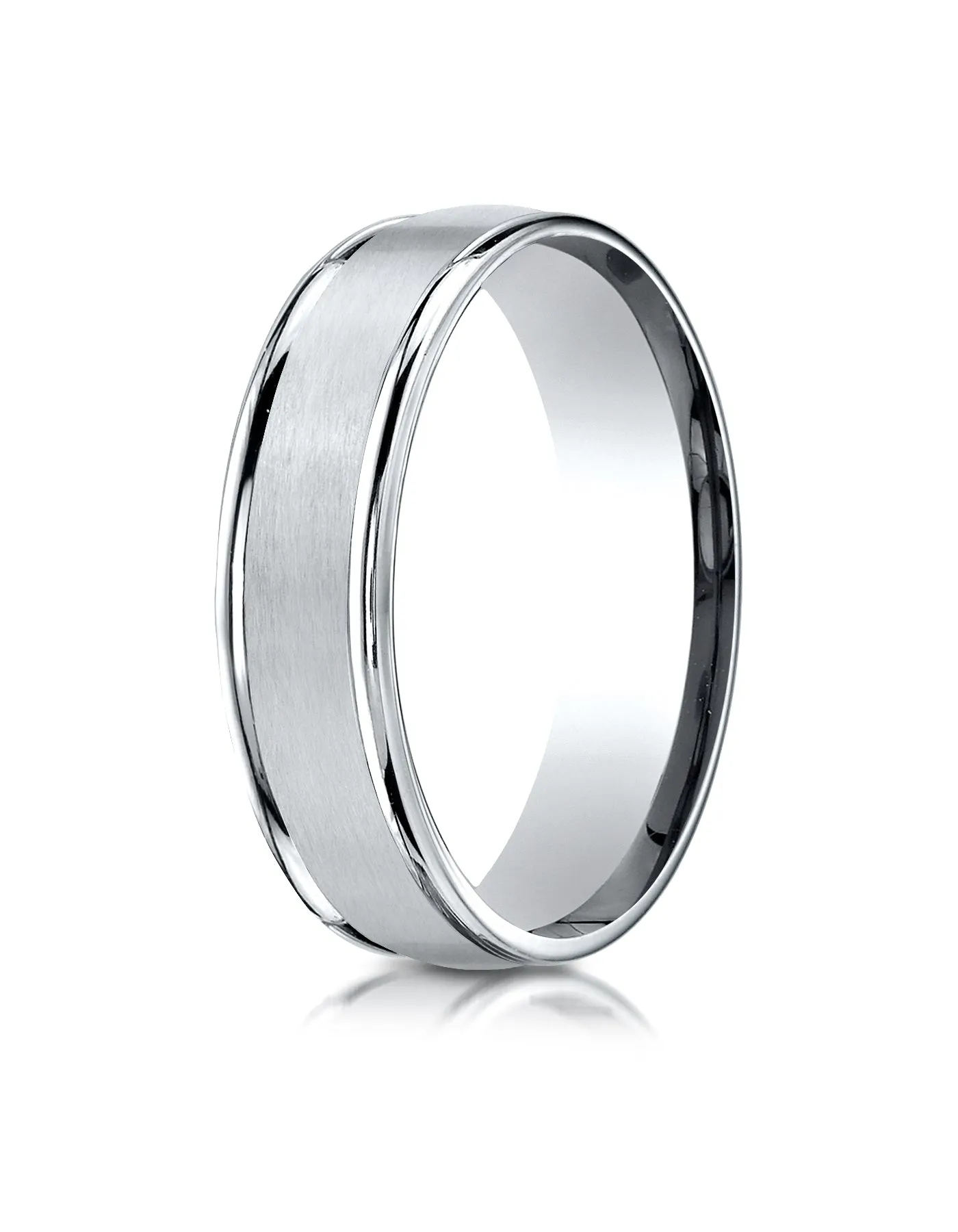 Benchmark 14K White Gold 6mm Comfort-Fit Satin Finish High Polished Round Edge Carved Design Wedding Band