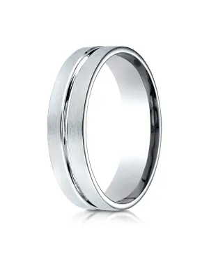 Benchmark 14K White Gold 6mm Comfort-Fit Satin-Finished with High Polished Center Cut Carved Design Ring