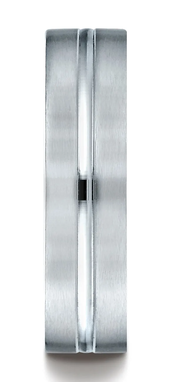 Benchmark 14K White Gold 6mm Comfort-Fit Satin-Finished with High Polished Center Cut Carved Design Ring