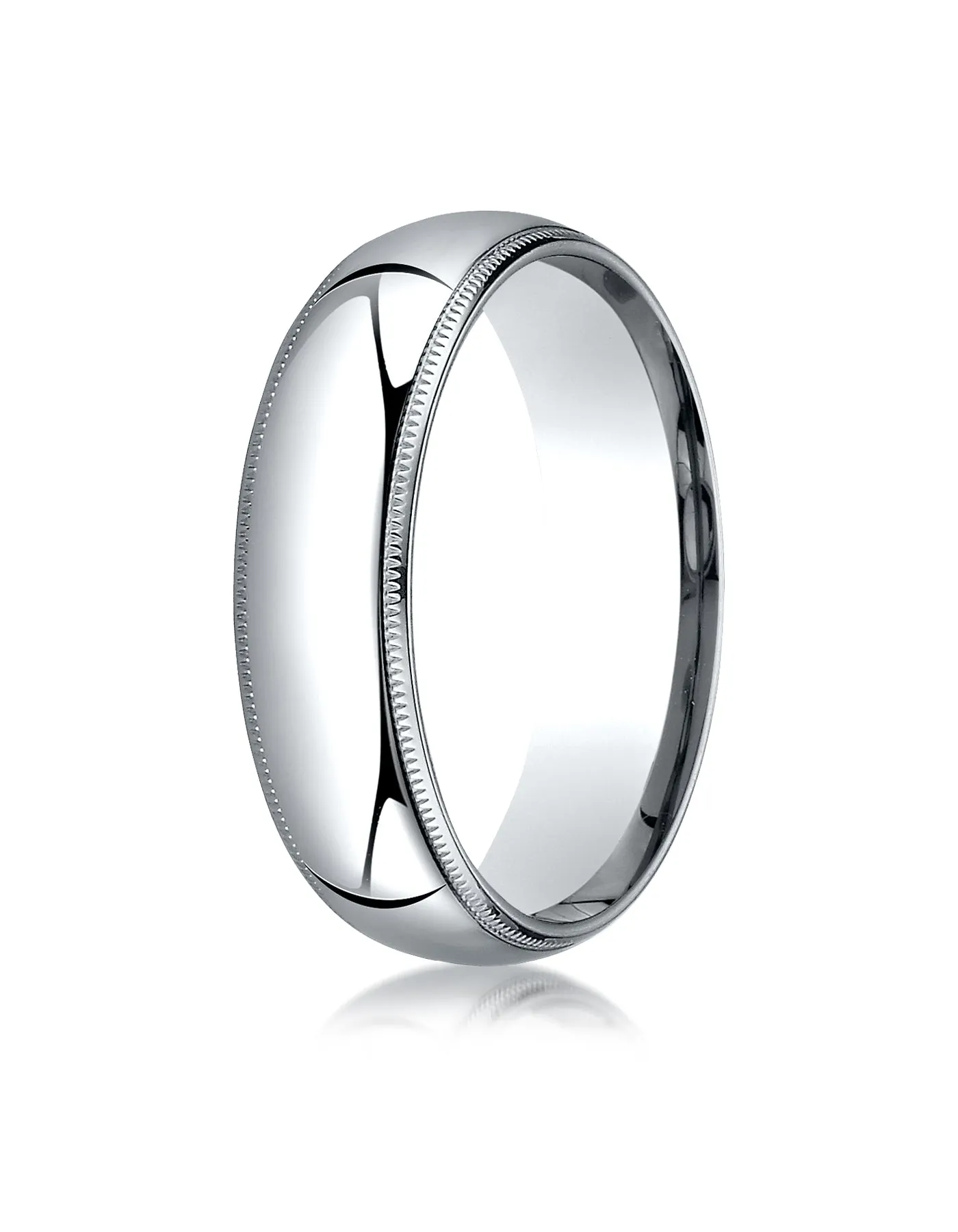 Benchmark 14K White Gold 6mm Slightly Domed Standard Comfort-Fit Wedding Band Ring with Milgrain