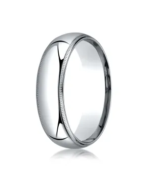 Benchmark 14K White Gold 6mm Slightly Domed Standard Comfort-Fit Wedding Band Ring with Milgrain