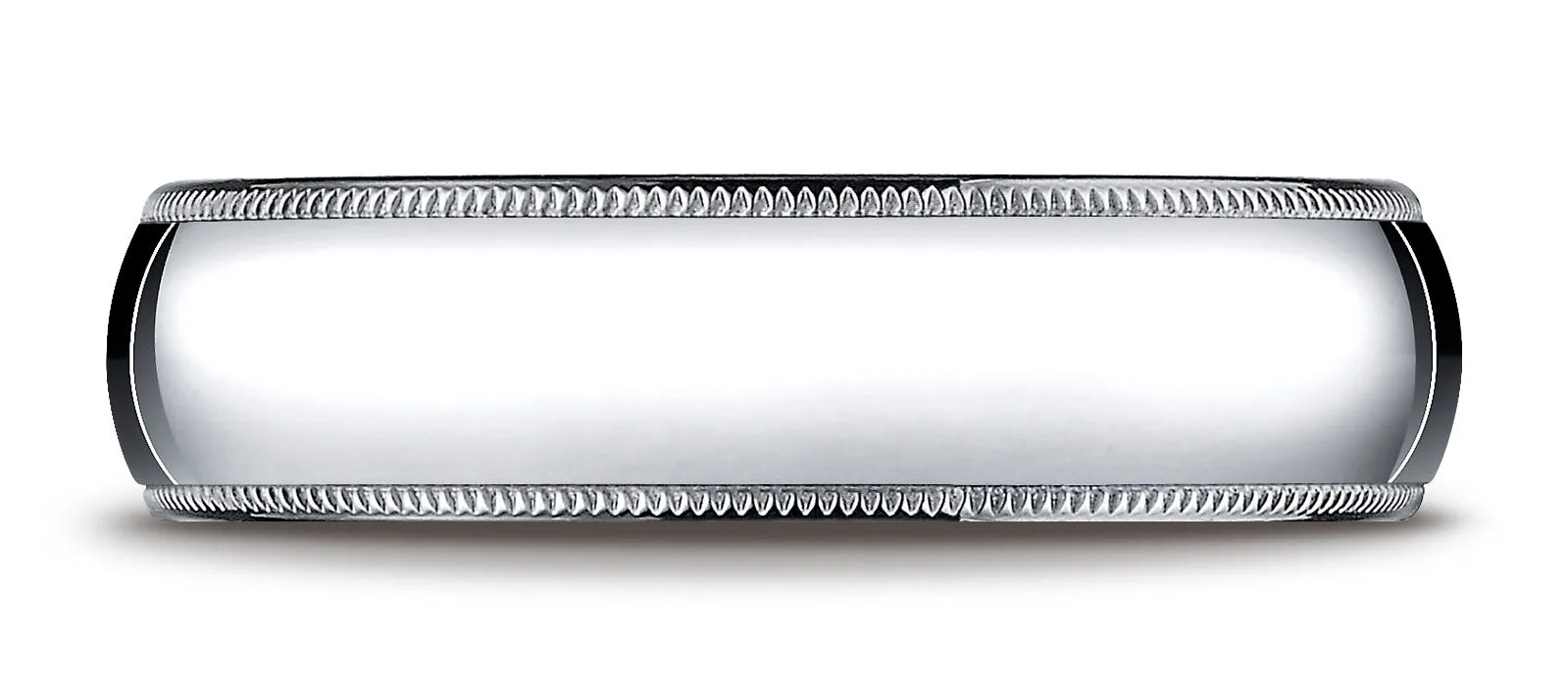Benchmark 14K White Gold 6mm Slightly Domed Standard Comfort-Fit Wedding Band Ring with Milgrain