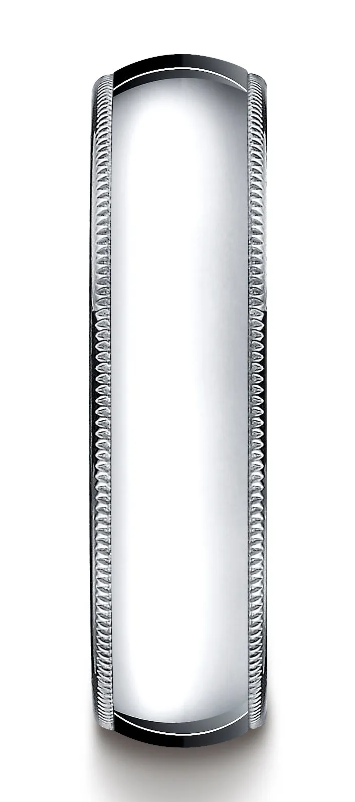 Benchmark 14K White Gold 6mm Slightly Domed Standard Comfort-Fit Wedding Band Ring with Milgrain