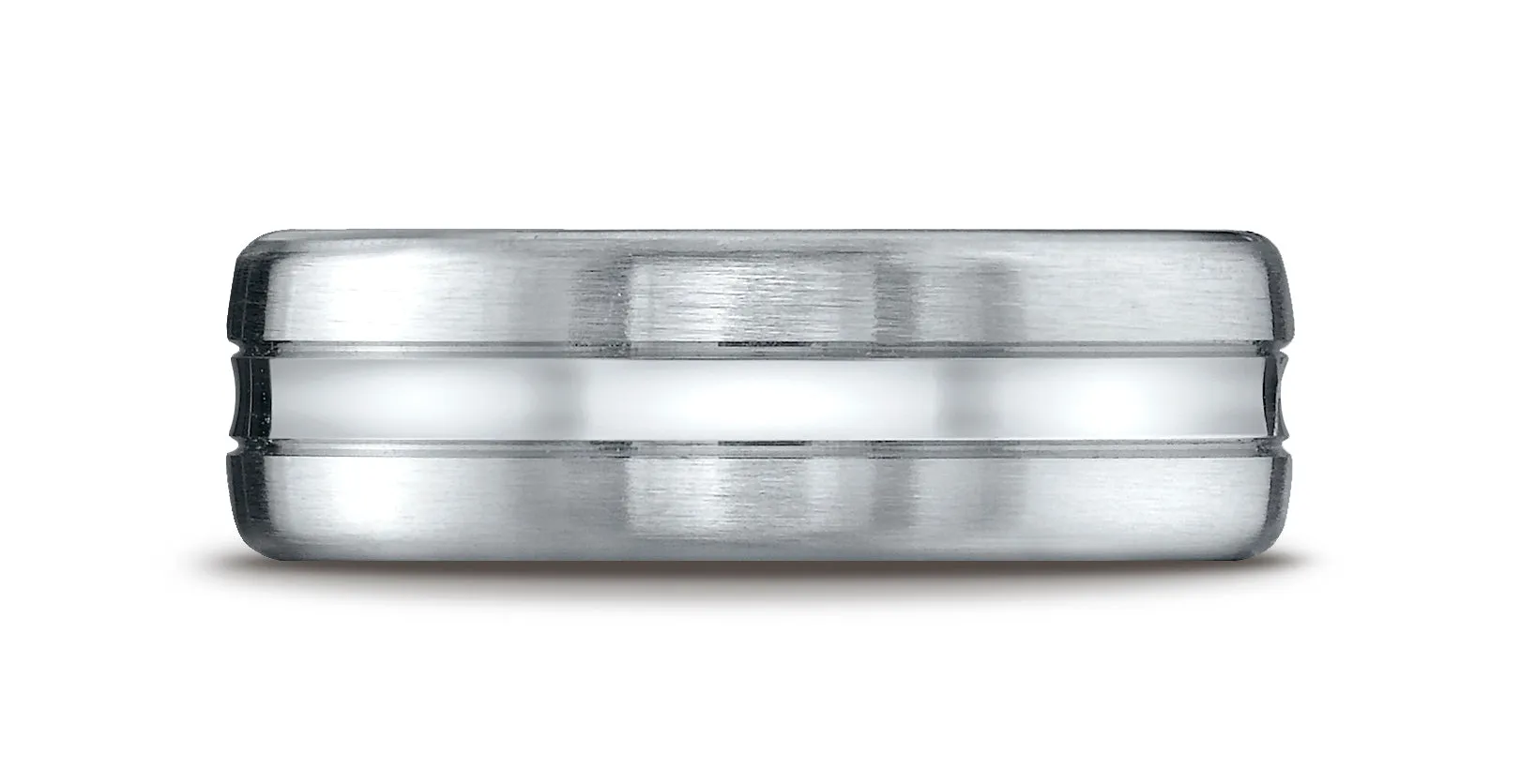 Benchmark 14K White Gold 7.5mm Comfort-Fit Satin-Finished High Polished Center Cut Carved Design Ring
