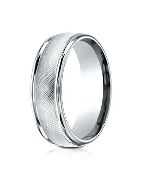 Benchmark 14k White Gold 7mm Comfort-Fit Florentine Center High Polish Round Edge Design Band, (4-15)