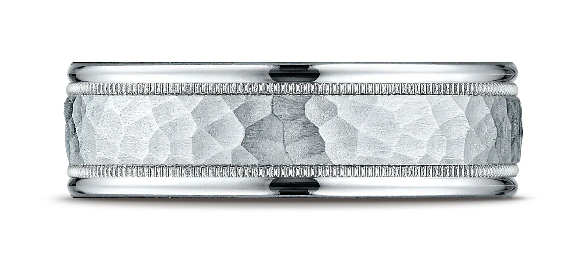 Benchmark 14k White Gold 7mm Comfort-Fit High Polished Squared Edge Carved Design Band, (Sizes 6-13)