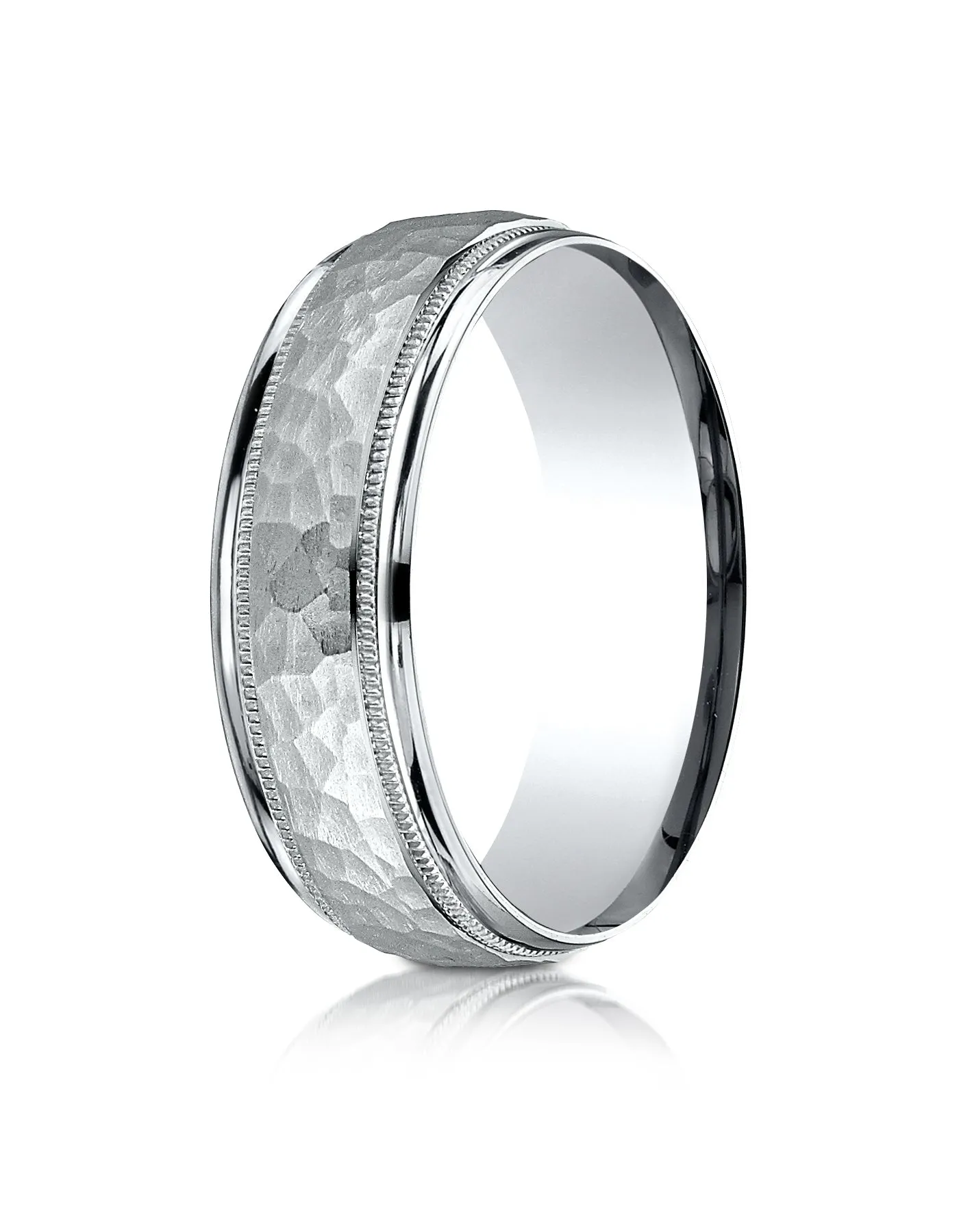 Benchmark 14k White Gold 7mm Comfort-Fit High Polished Squared Edge Carved Design Band, (Sizes 6-13)