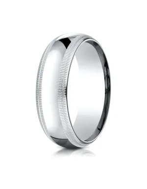 Benchmark 14K White Gold 7mm Slightly Domed Standard Comfort-Fit Wedding Band Ring with Double Milgrain