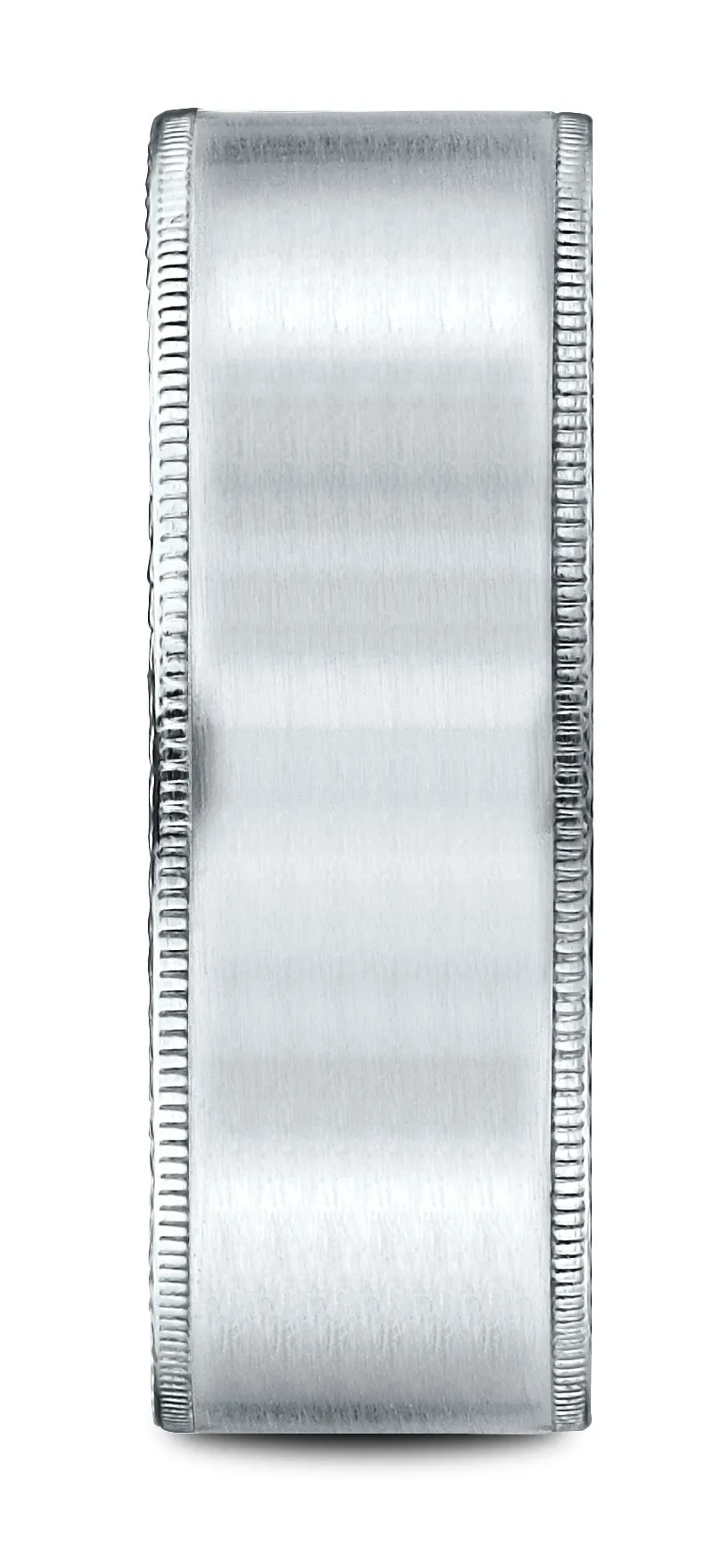 Benchmark 14k White Gold 8mm Comfort-Fit Riveted Edge Satin Finish Design Band, (Sizes 4-15)