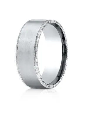Benchmark 14k White Gold 8mm Comfort-Fit Riveted Edge Satin Finish Design Band, (Sizes 4-15)