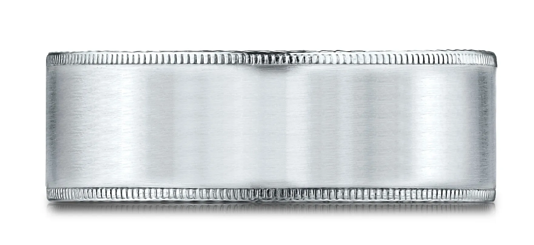 Benchmark 14k White Gold 8mm Comfort-Fit Riveted Edge Satin Finish Design Band, (Sizes 4-15)