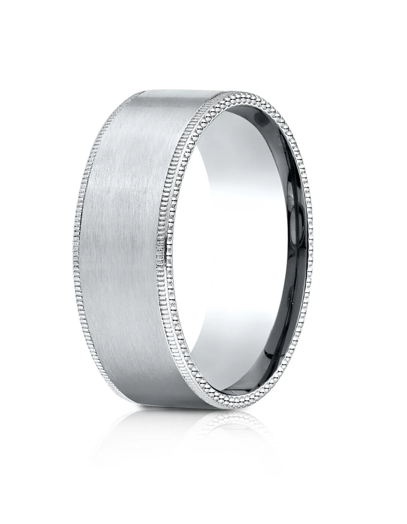 Benchmark 14k White Gold 8mm Comfort-Fit Riveted Edge Satin Finish Design Band, (Sizes 4-15)