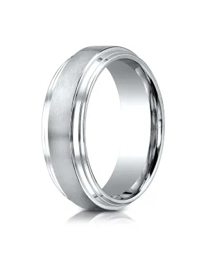 Benchmark 14k White Gold 8mm Comfort-Fit Satin-Finished Step Edge Carved Design Band, (Sizes 4-15)