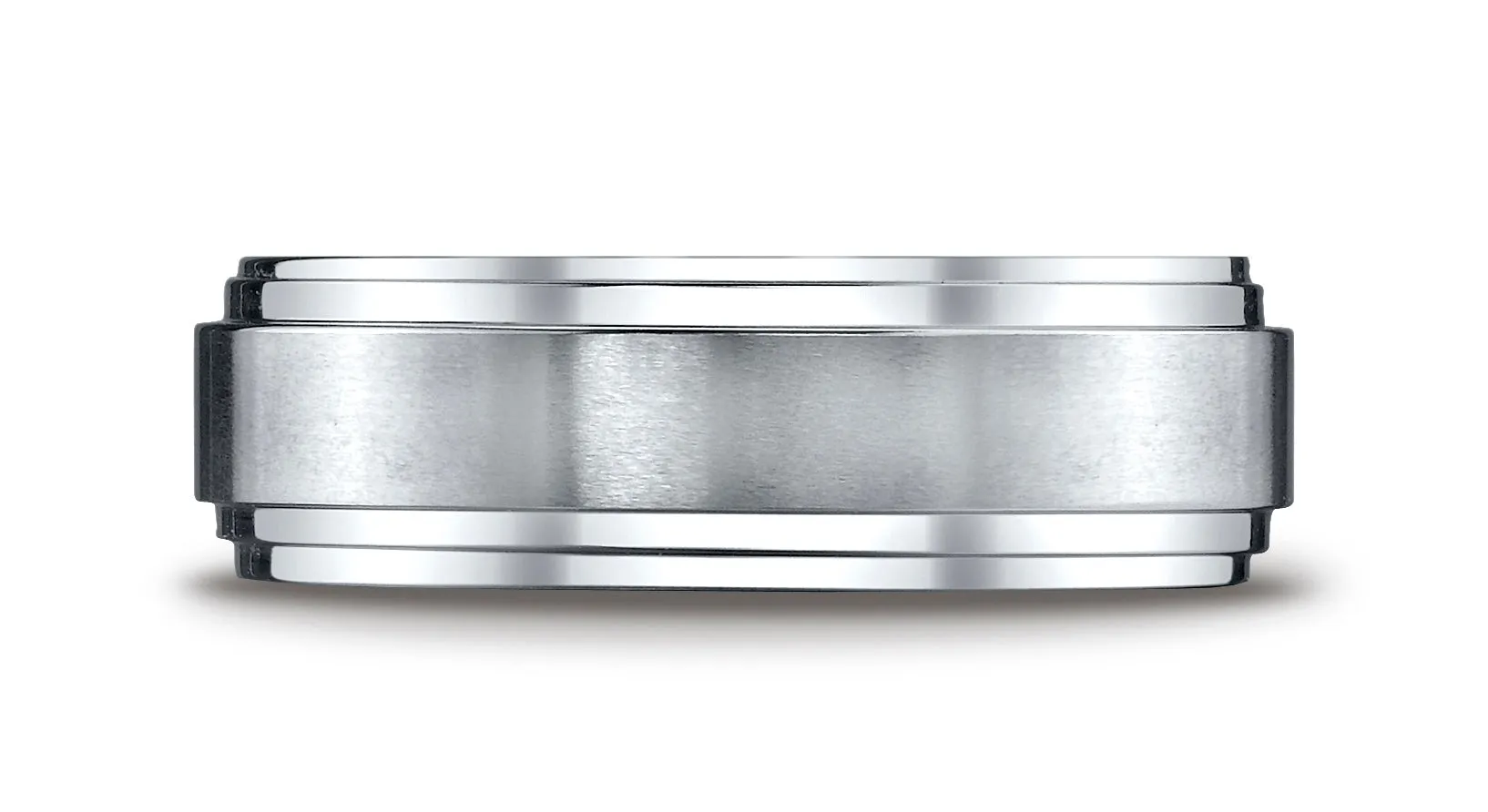 Benchmark 14k White Gold 8mm Comfort-Fit Satin-Finished Step Edge Carved Design Band, (Sizes 4-15)