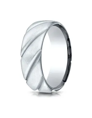 Benchmark 14K White Gold Comfort-Fit 7.5mm Satin Finished Swirl Pattern Design Wedding Band Ring