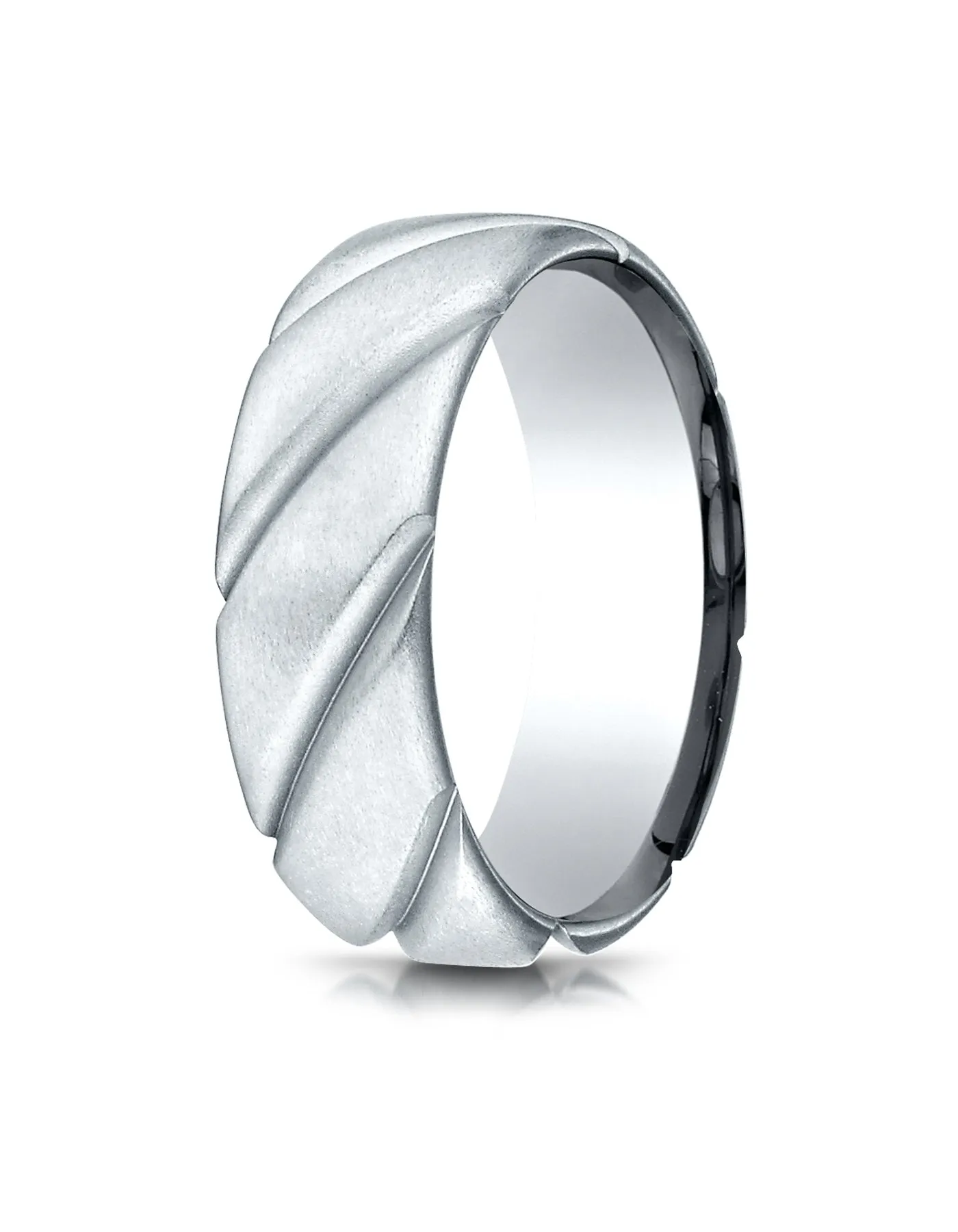 Benchmark 14K White Gold Comfort-Fit 7.5mm Satin Finished Swirl Pattern Design Wedding Band Ring