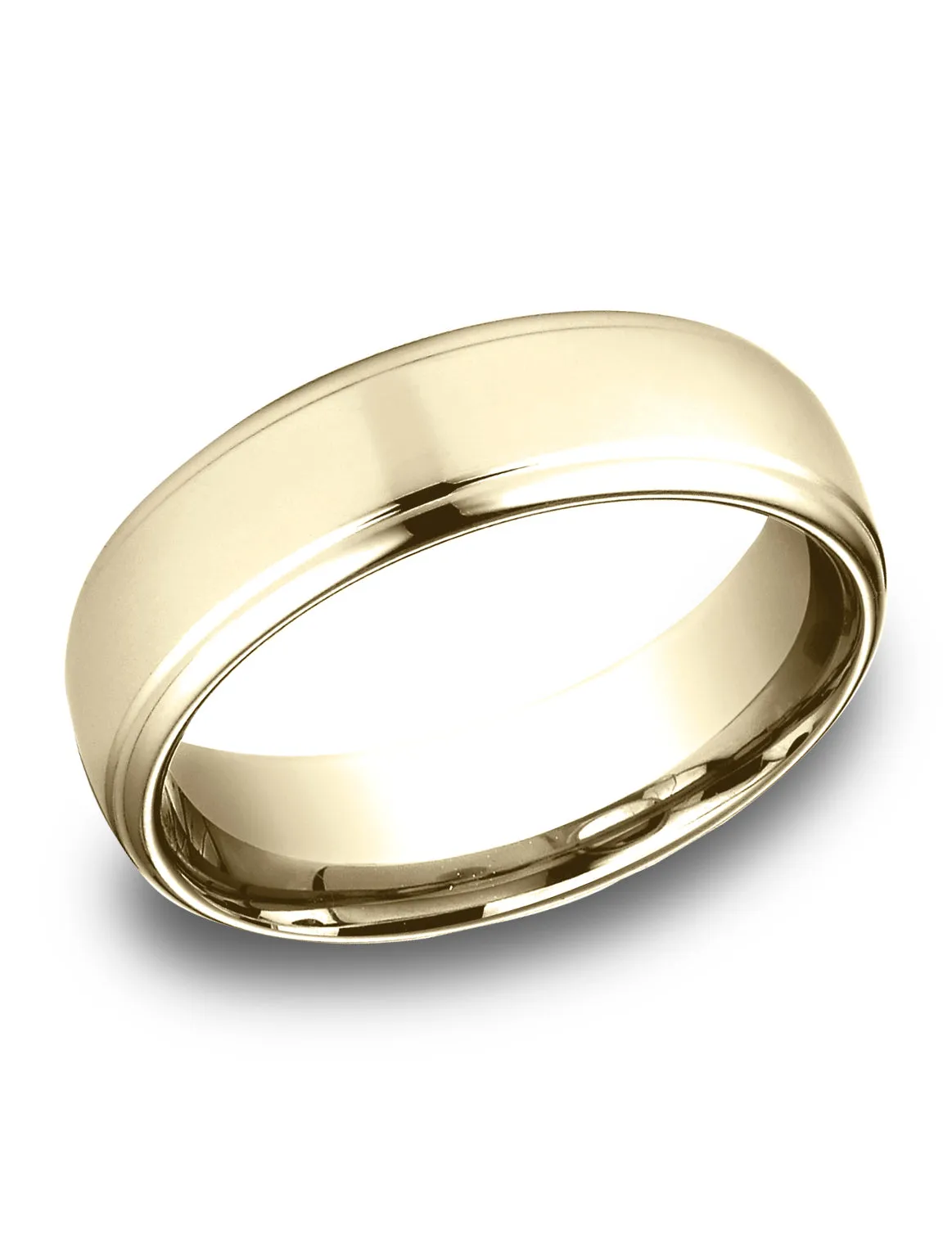 Benchmark 14K Yellow Gold 6.5mm Comfort-Fit Drop Edge High Polish Design Band, (Size 4-14)