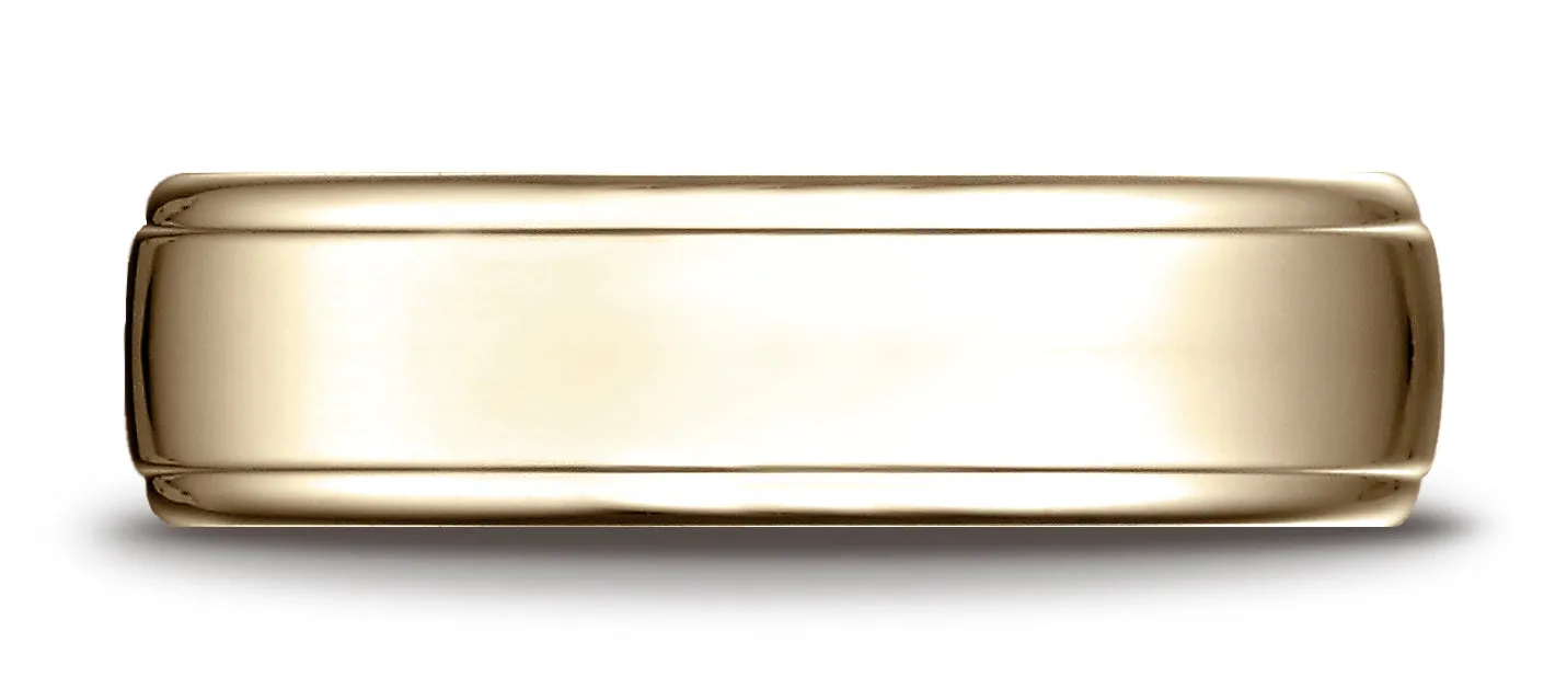 Benchmark 14k Yellow Gold 6.5mm Comfort-Fit Drop Edge High Polish Design Band, (Sizes 4-14)