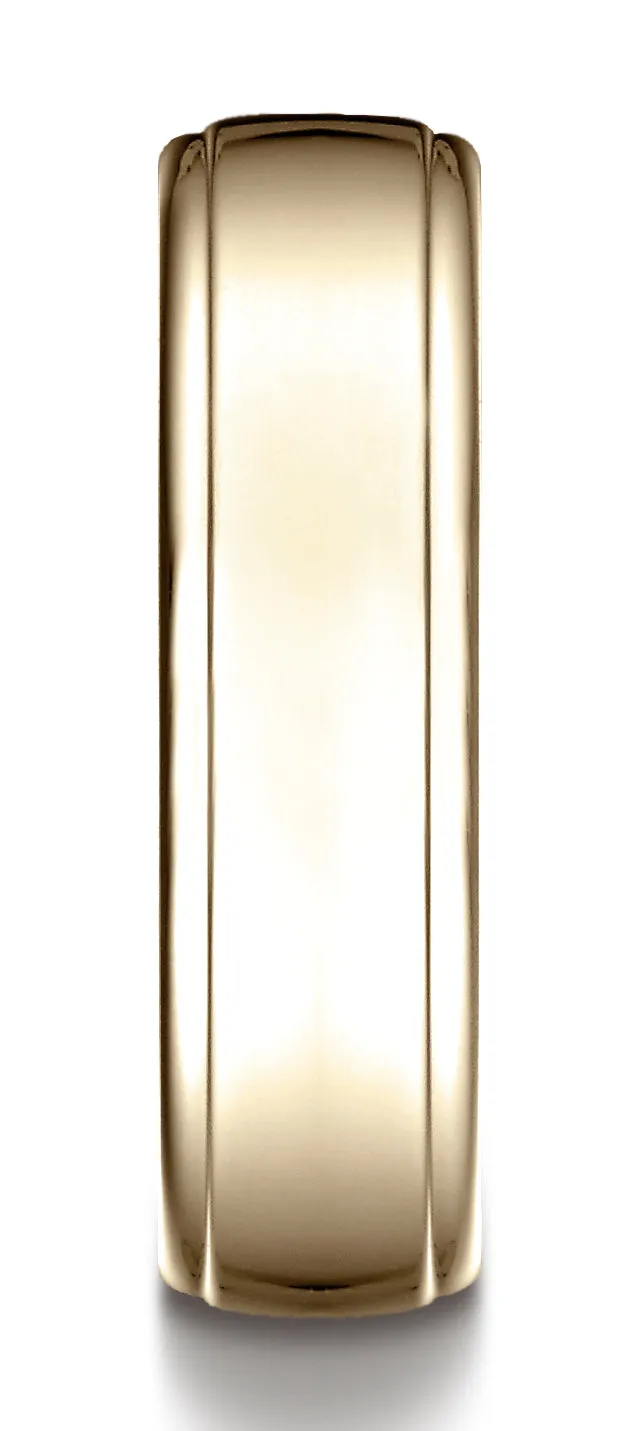 Benchmark 14k Yellow Gold 6.5mm Comfort-Fit Drop Edge High Polish Design Band, (Sizes 4-14)