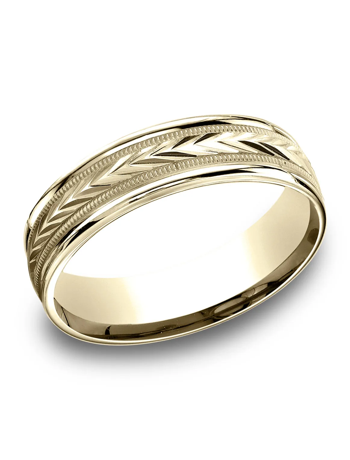 Benchmark 14k Yellow Gold 6.5mm Comfort-Fit Harvest of Love Round Edge Carved Design Band, (Size 4-14)