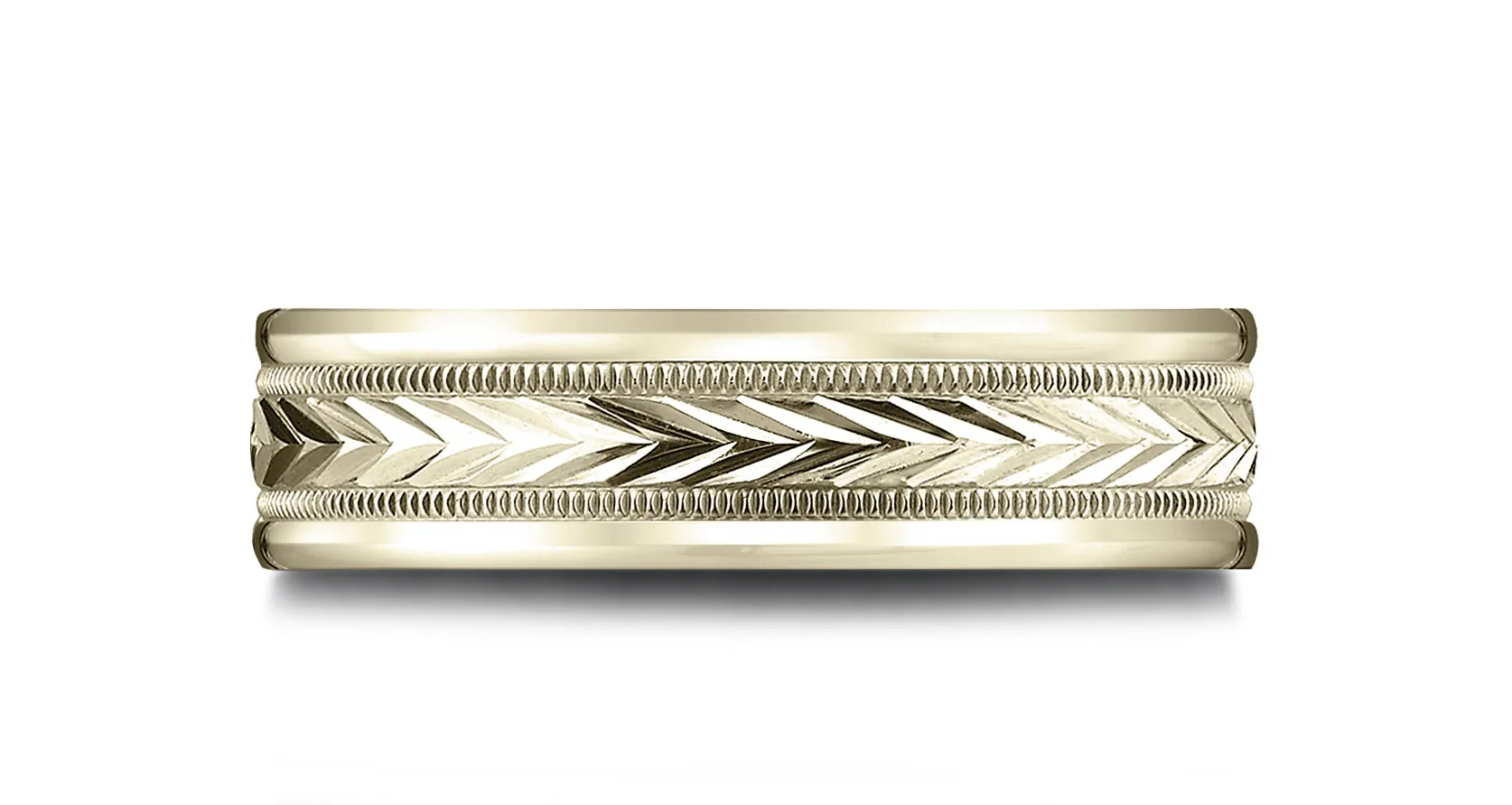 Benchmark 14k Yellow Gold 6.5mm Comfort-Fit Harvest of Love Round Edge Carved Design Band, (Size 4-14)