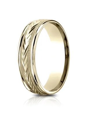 Benchmark 14k Yellow Gold 6.5mm Comfort-Fit Harvest of Love Round Edge Carved Design Band, (Size 4-14)