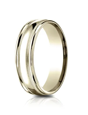 Benchmark 14k Yellow Gold 6.5mm Comfort-Fit, Polished with Milgrain Round Edge Carved Design Band