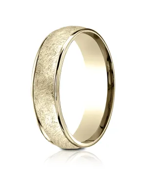 Benchmark 14K Yellow Gold 6.5mm Comfort-Fit Round Edge Swirl Finish Design Band, (Size 4-14)