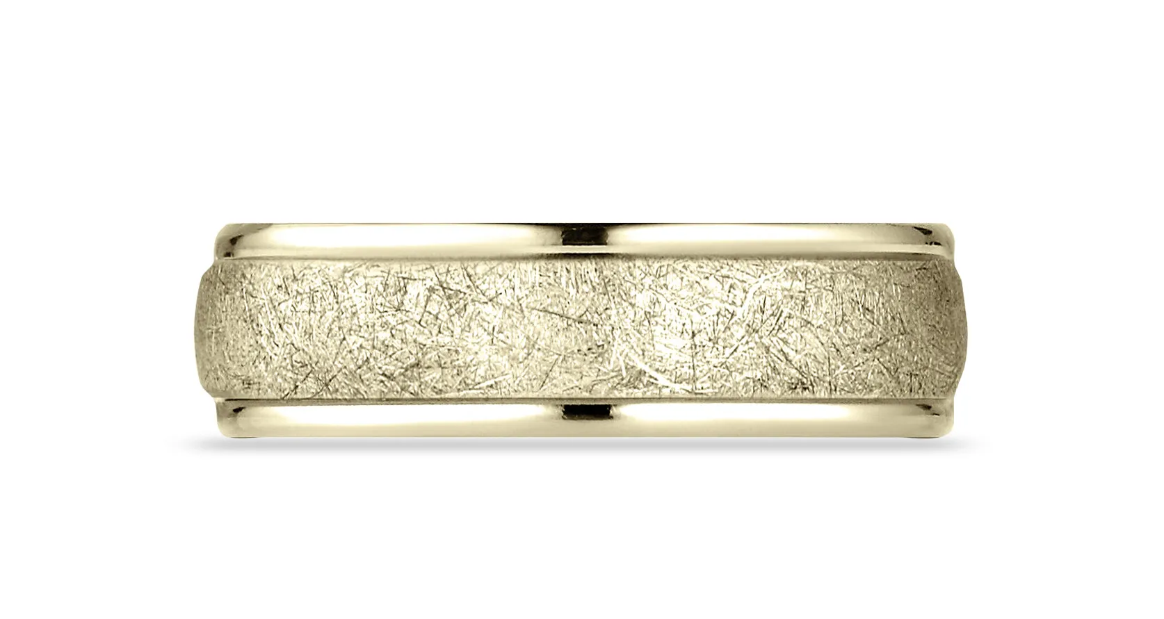 Benchmark 14K Yellow Gold 6.5mm Comfort-Fit Round Edge Swirl Finish Design Band, (Size 4-14)