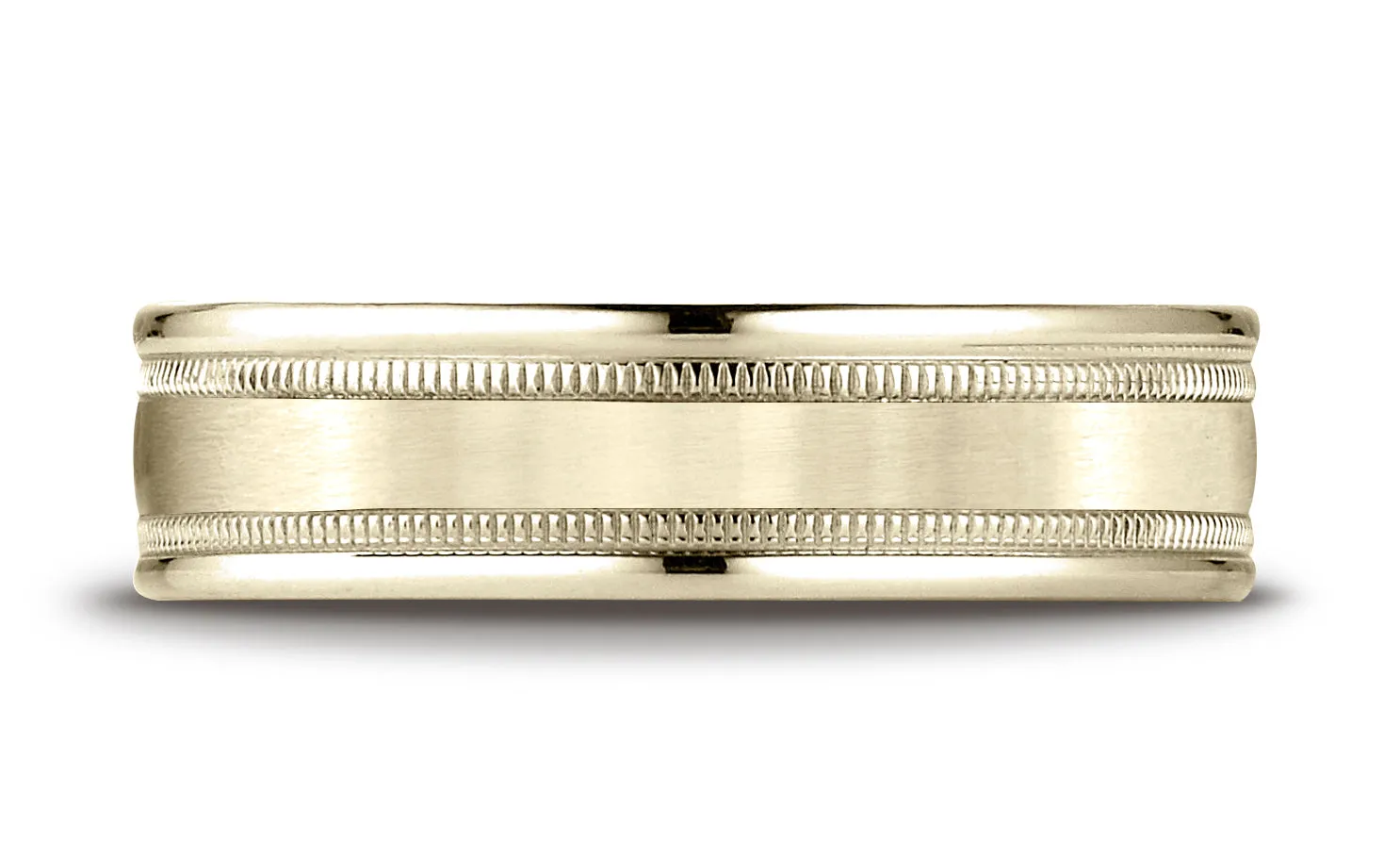 Benchmark 14k Yellow Gold 6.5mm Comfort-Fit Satin Finish Center w/ Milgrain Round Edge Carved Design Band
