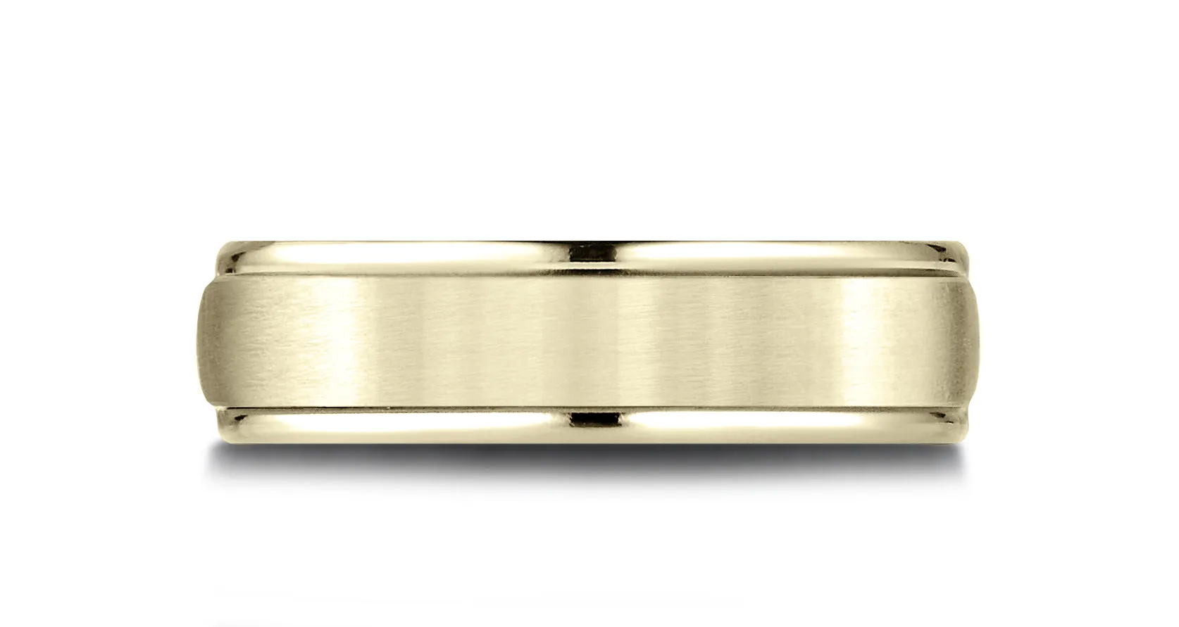Benchmark 14k Yellow Gold 6.5mm Comfort-Fit Satin Finish, Polished Round Edge Carved Design Band