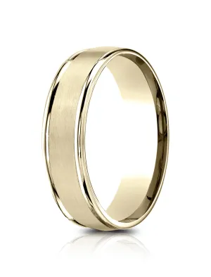 Benchmark 14k Yellow Gold 6.5mm Comfort-Fit Satin Finish, Polished Round Edge Carved Design Band