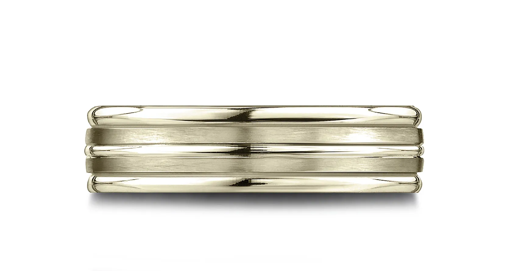 Benchmark 14k Yellow Gold 6.5mm Comfort-Fit Satin-Finished Polished Center & Round Edge Carved Design Band