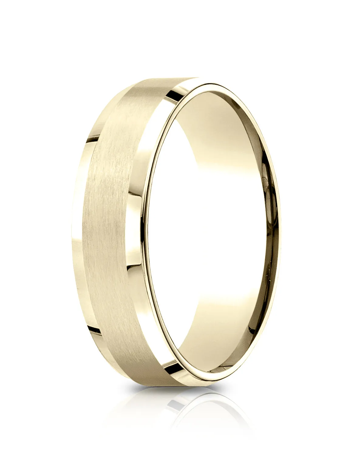 Benchmark 14k Yellow Gold 6.5mm Comfort-Fit Satin-Finished w/ , Polished Beveled Edge Carved Design Band