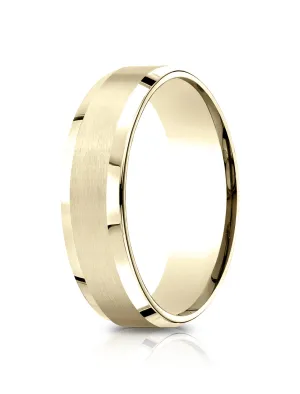 Benchmark 14k Yellow Gold 6.5mm Comfort-Fit Satin-Finished w/ , Polished Beveled Edge Carved Design Band