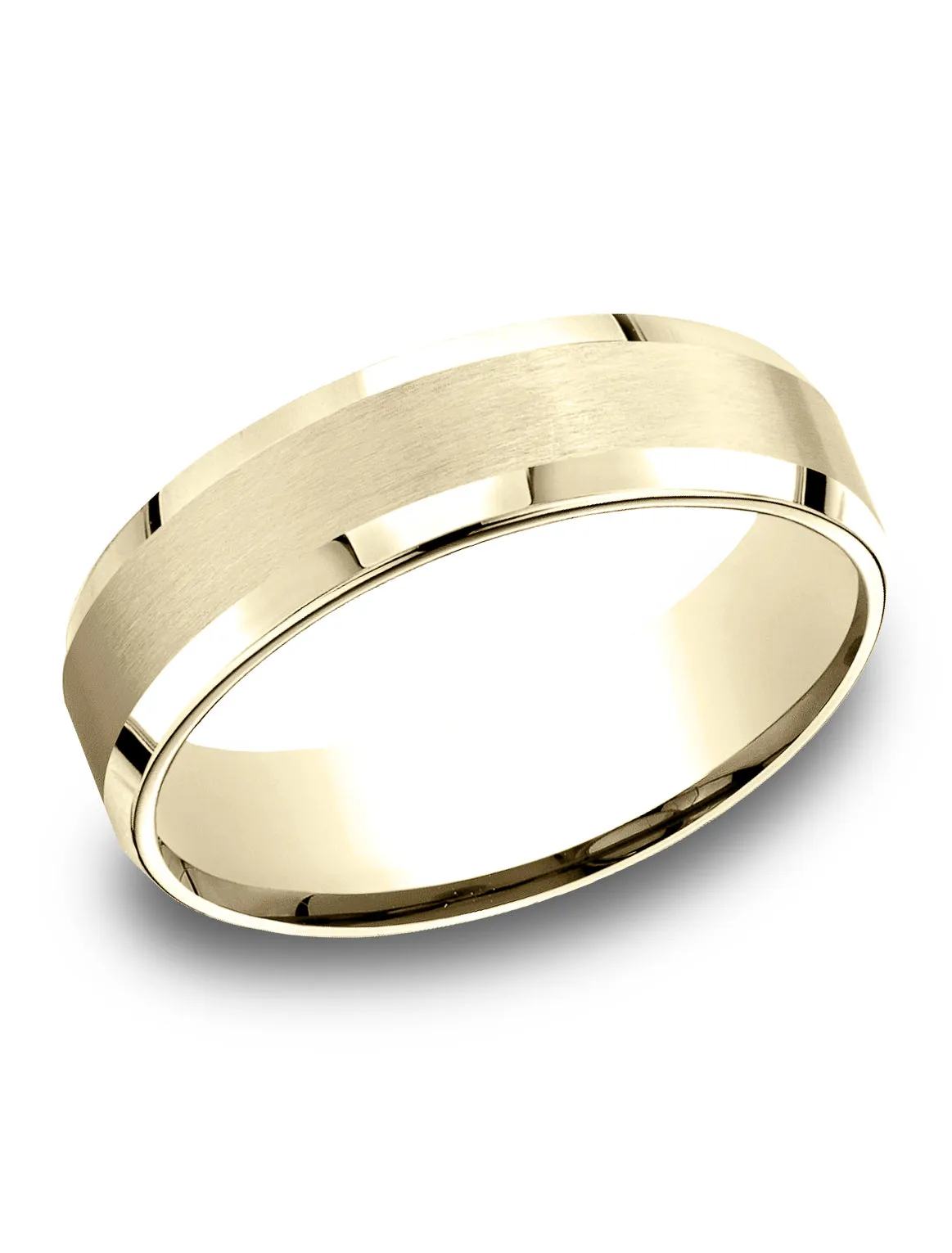 Benchmark 14k Yellow Gold 6.5mm Comfort-Fit Satin-Finished w/ , Polished Beveled Edge Carved Design Band