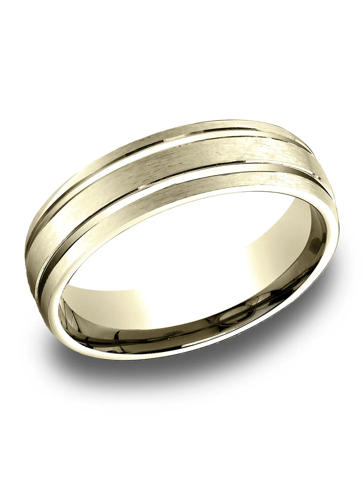 Benchmark 14K Yellow Gold 6.5mm Comfort-Fit Satin-Finished with Parallel Grooves Carved Design Band