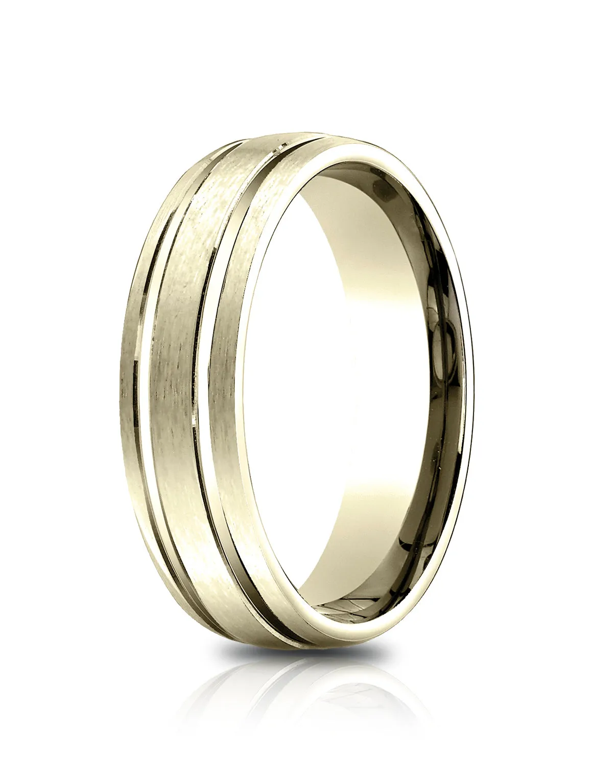 Benchmark 14K Yellow Gold 6.5mm Comfort-Fit Satin-Finished with Parallel Grooves Carved Design Band