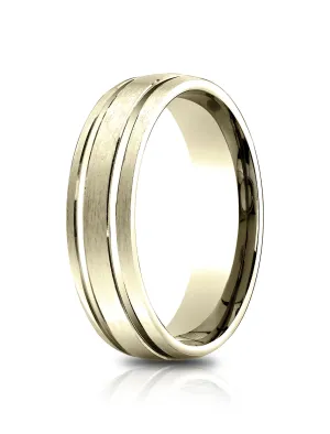 Benchmark 14K Yellow Gold 6.5mm Comfort-Fit Satin-Finished with Parallel Grooves Carved Design Band