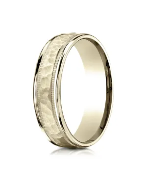 Benchmark 14K Yellow Gold 6mm Comfort-Fit High Polished Squared Edge Carved Design Wedding Band Ring