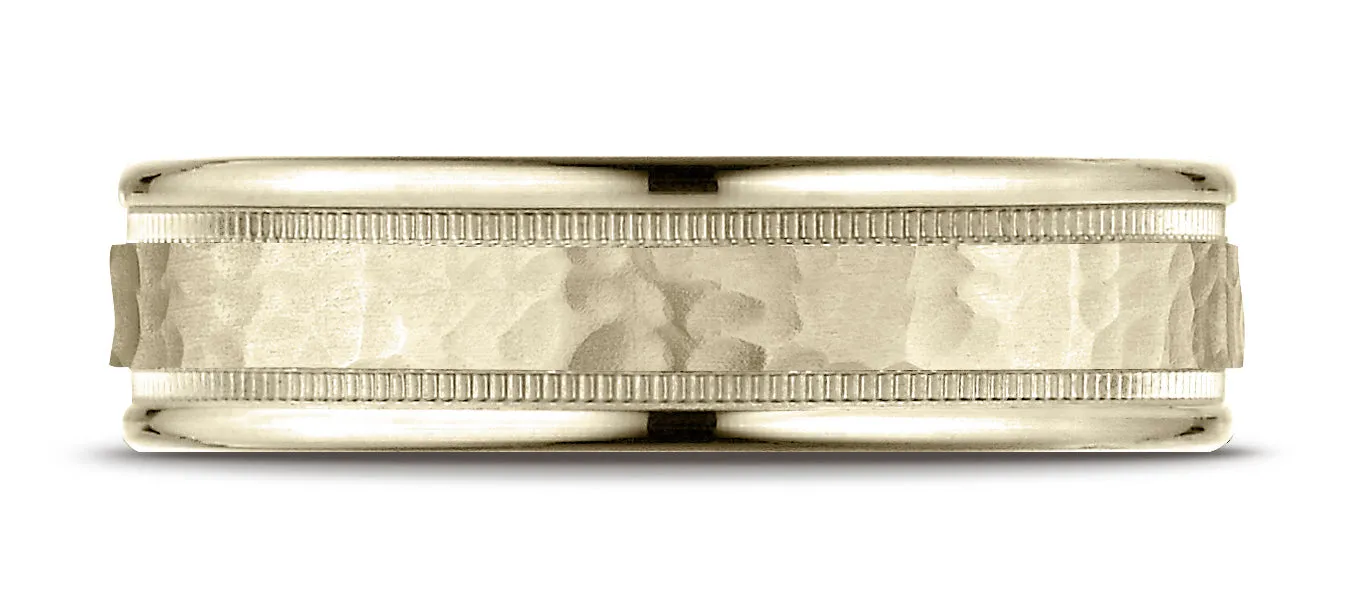 Benchmark 14K Yellow Gold 6mm Comfort-Fit High Polished Squared Edge Carved Design Wedding Band Ring
