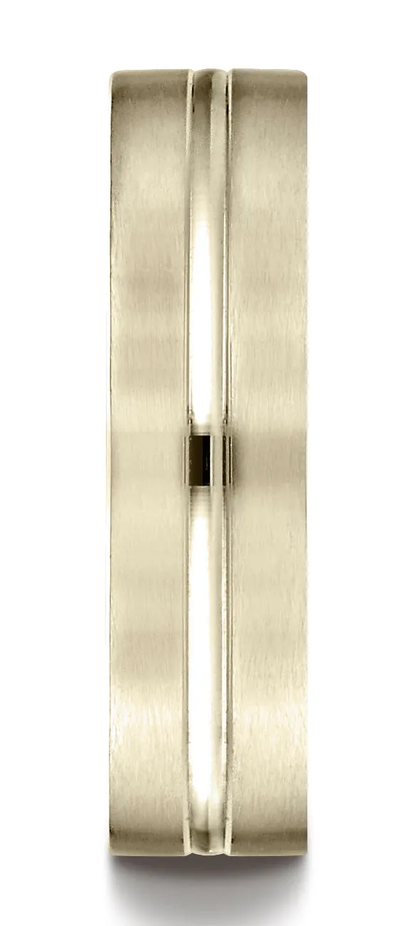 Benchmark 14K Yellow Gold 6mm Comfort-Fit Satin-Finished w/  High Polished Center Cut Carved Design Ring