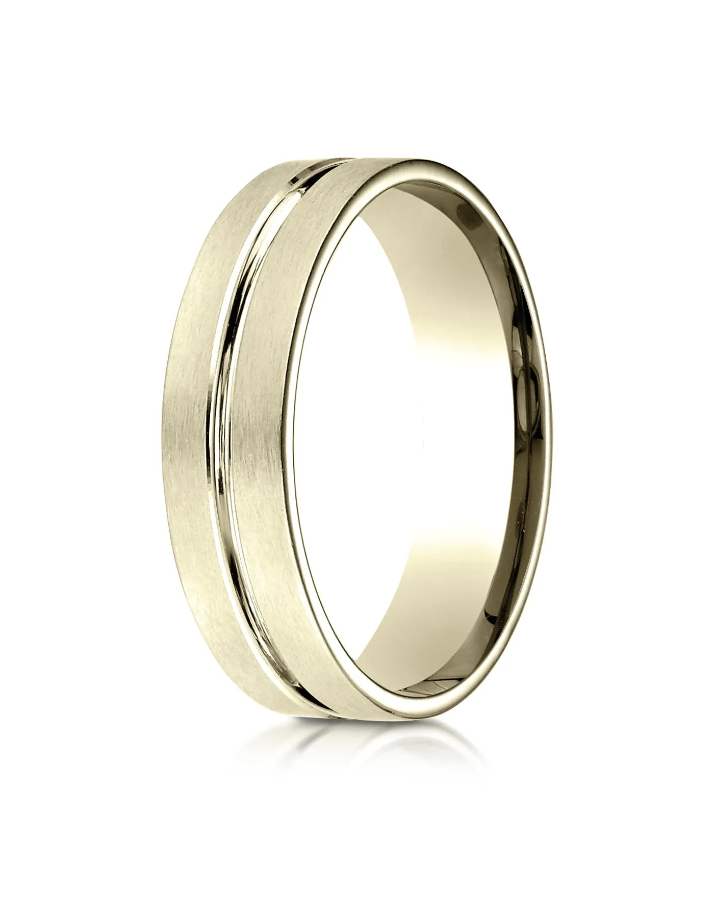 Benchmark 14K Yellow Gold 6mm Comfort-Fit Satin-Finished w/  High Polished Center Cut Carved Design Ring