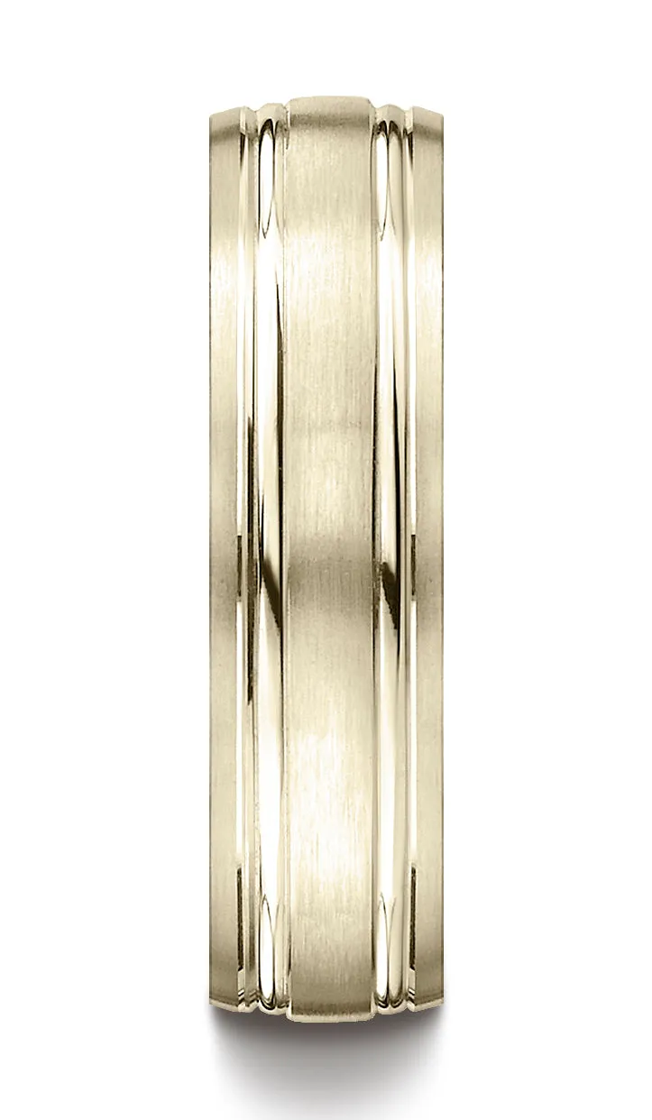 Benchmark 14K Yellow Gold 6mm Comfort-Fit Satin-Finished w/  Parallel Grooves Carved Design Wedding Band